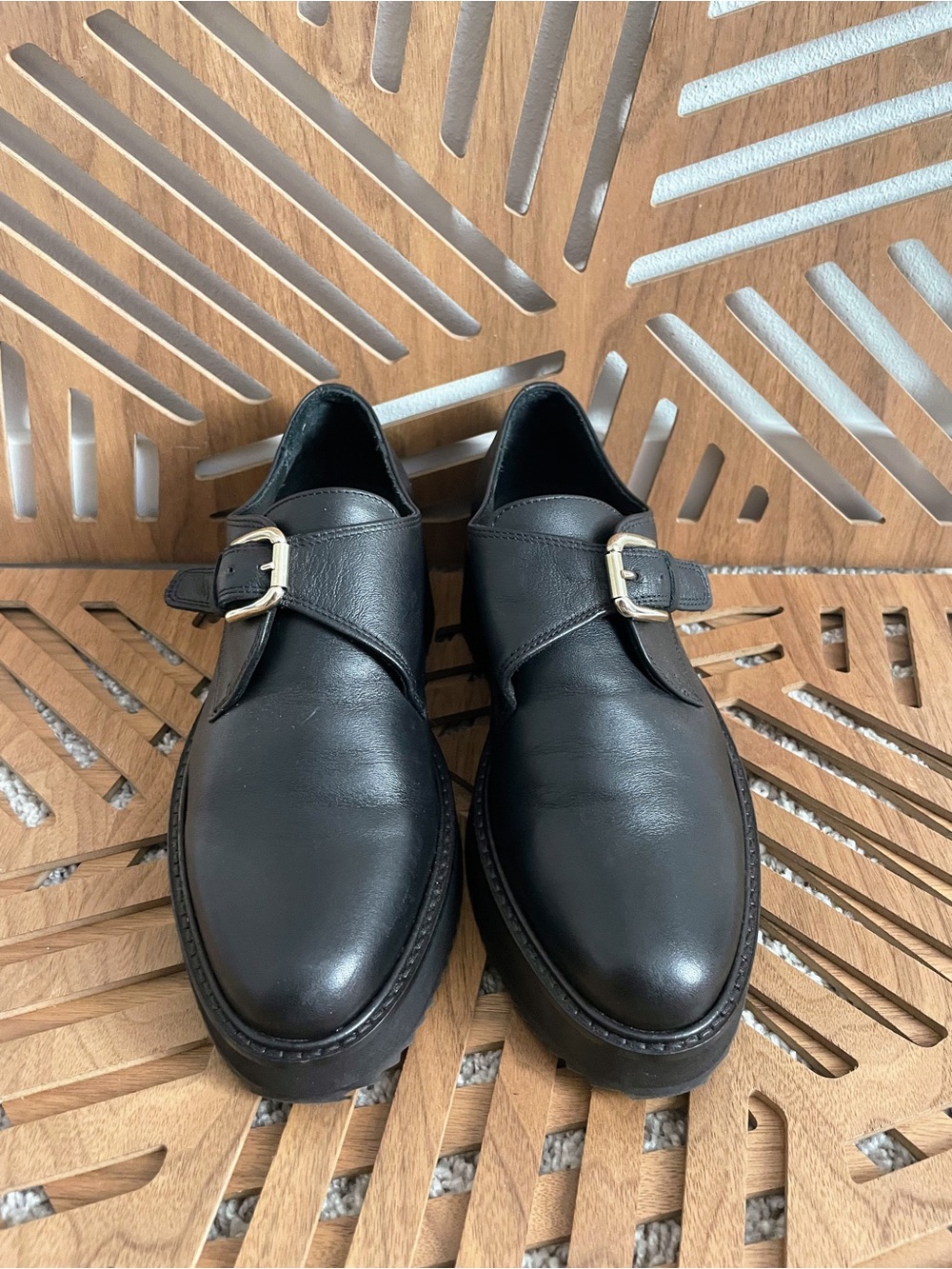 Rachel Comey Curb Black Leather Single-Buckle Monk Shoes